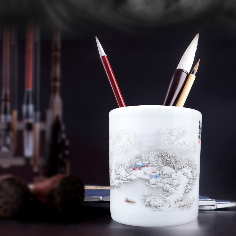 Jingdezhen porcelain brush pot receive four treasures of the study of modern Chinese style desk study desk furnishing articles ornaments