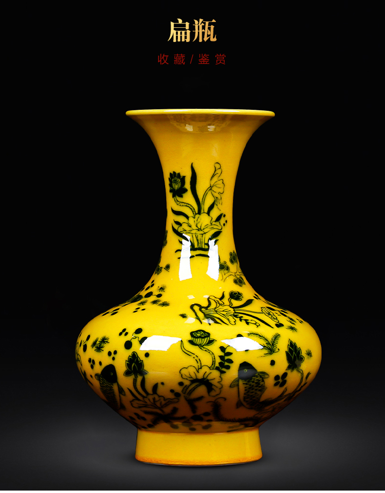 Jingdezhen ceramics antique yellow glaze ears open piece of vases, flower arranging new Chinese style household furnishing articles sitting room adornment