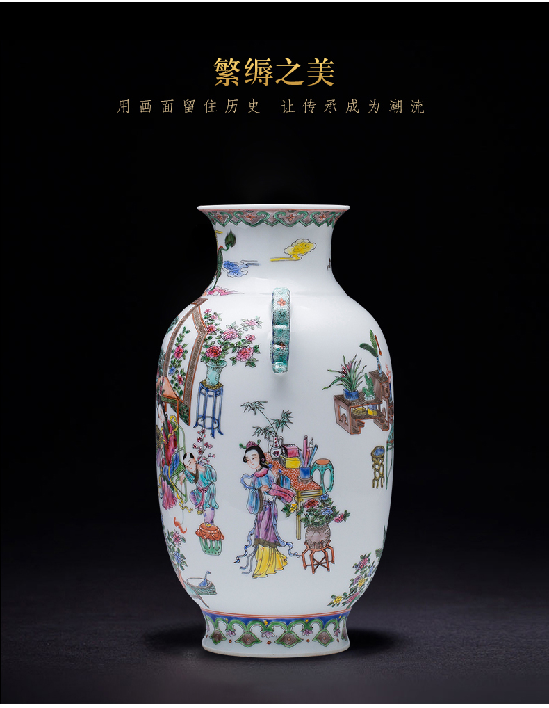 Jingdezhen ceramics hand - made pastel antique vase furnishing articles sitting room of Chinese style household flower arranging TV ark, adornment