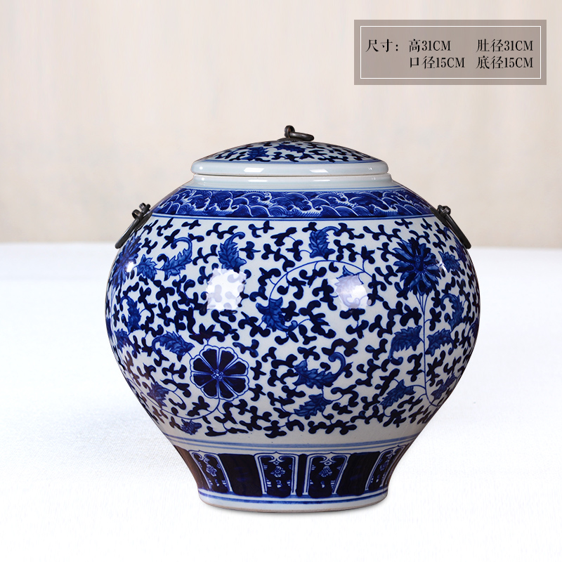 Jingdezhen ceramics general blue and white porcelain tea pot storage tank with cover to receive Chinese style household decorative furnishing articles