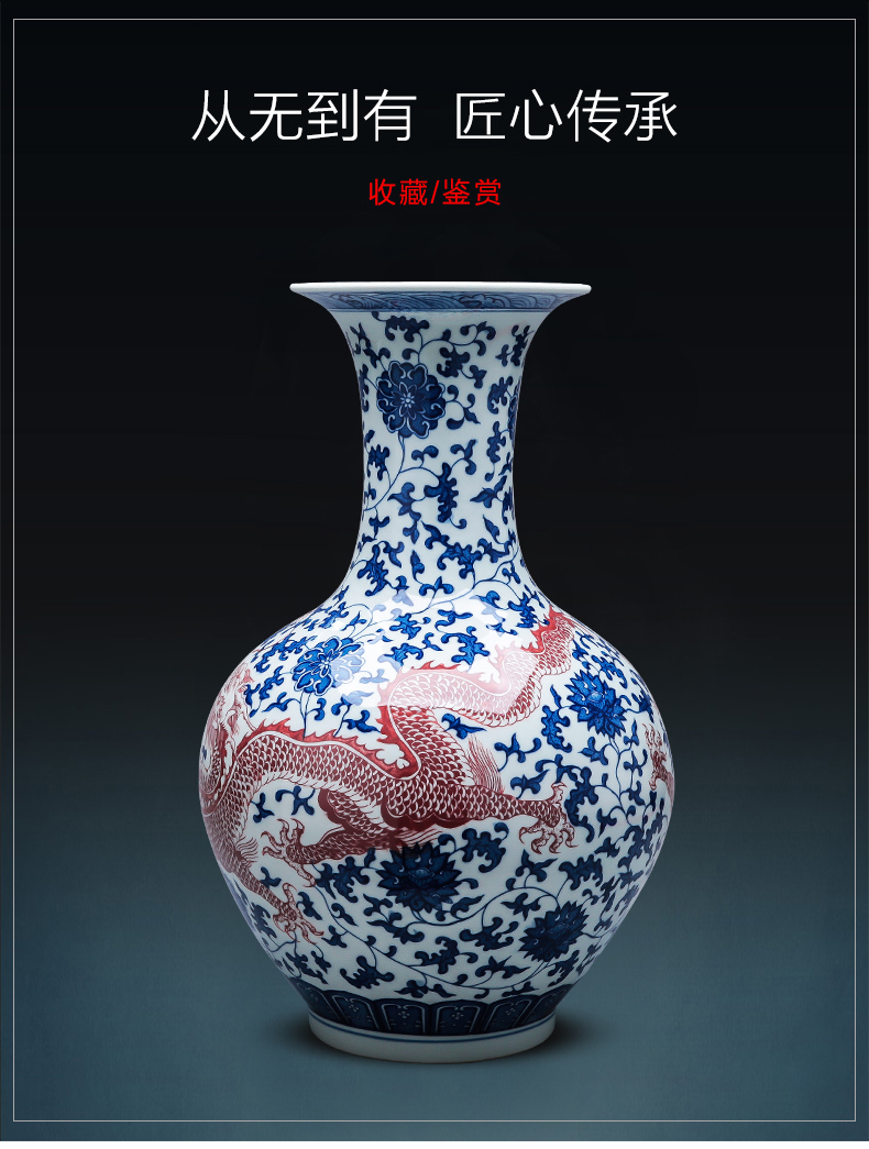 Jingdezhen ceramics hand - made ground vase of blue and white porcelain glaze color is placed under the new Chinese style household living room decoration