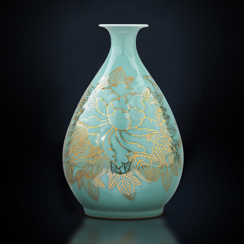 Jingdezhen ceramics hand - made the see colour blue glaze vase okho spring creative porch decoration of Chinese style household furnishing articles