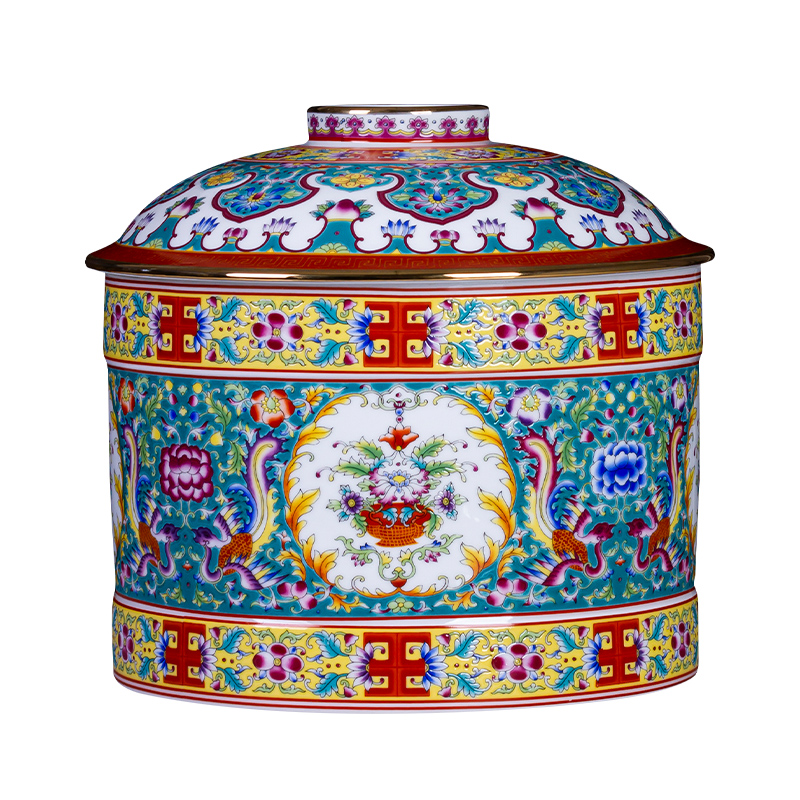 Jingdezhen ceramics colored enamel paint caddy fixings puer tea cake as cans of large household sealed container storage tank
