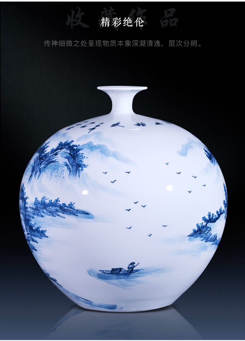 Jingdezhen ceramics glaze color hand - made pomegranates of blue and white porcelain bottle under large flower bottle furnishing articles of Chinese style living room accessories