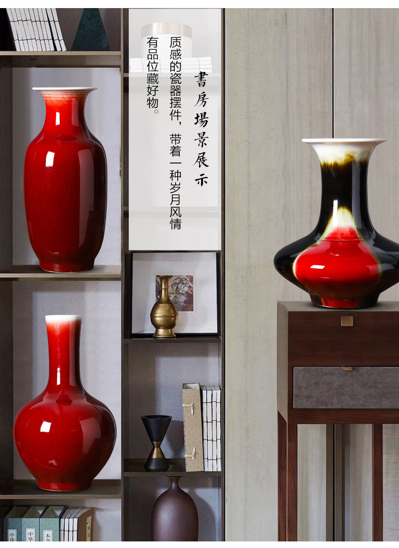 Jingdezhen porcelain ceramic ruby red vase large furnishing articles sitting room of Chinese style household adornment ornament porcelain arranging flowers