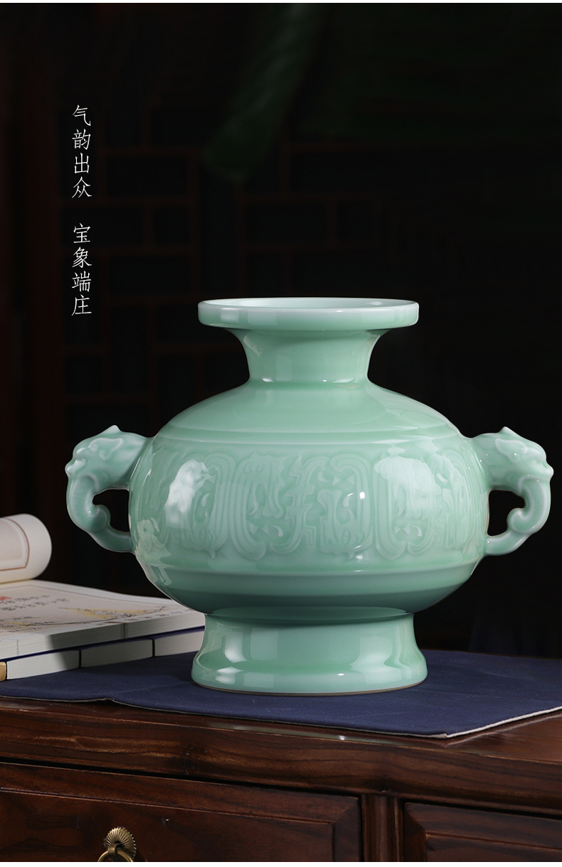 Jingdezhen ceramics anaglyph ears blue glaze vase furnishing articles Chinese flower arranging household contracted the sitting room porch act the role ofing is tasted