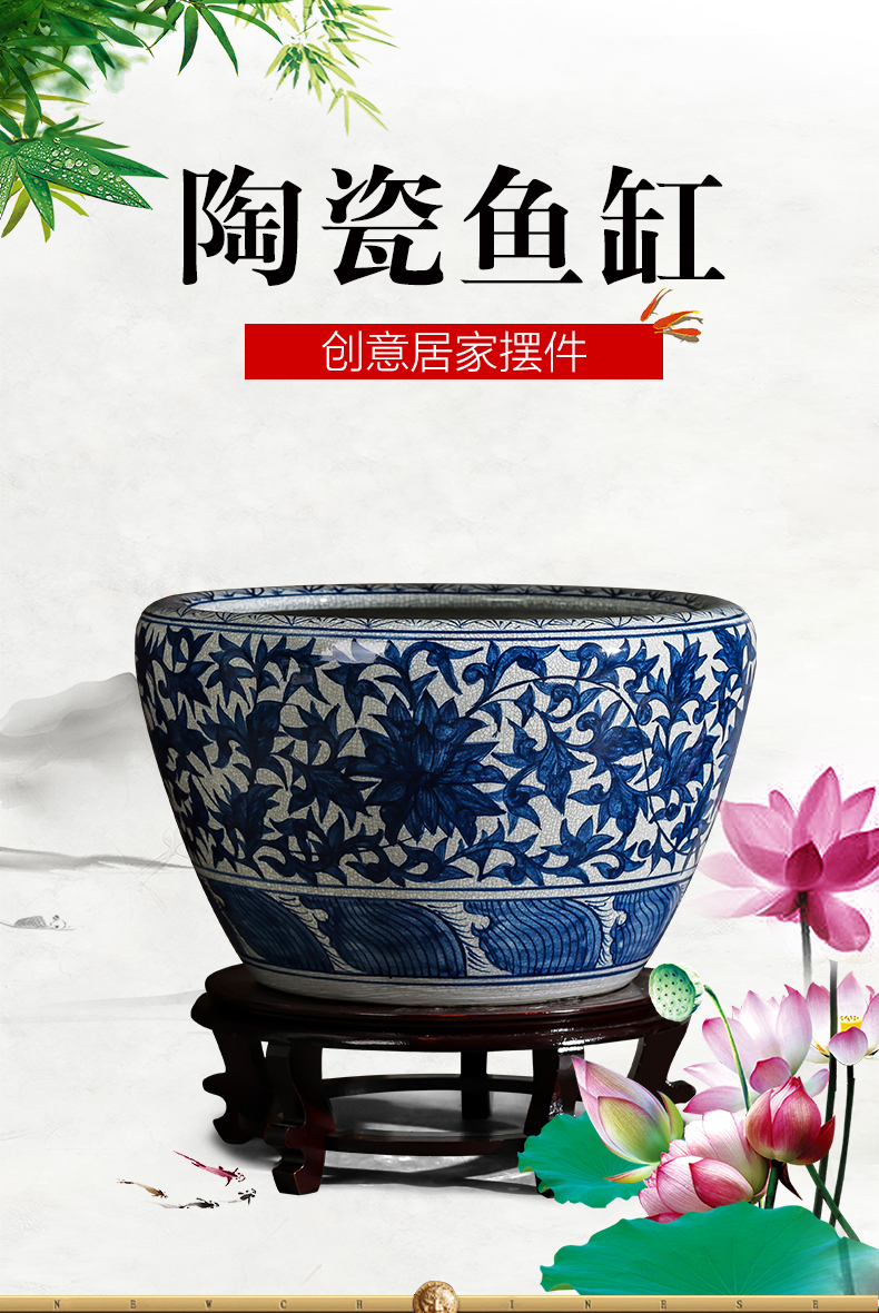 Jingdezhen porcelain ceramic hand - made oversized archaize kilns were raising goldfish bowl water lily hydroponic pot king furnishing articles