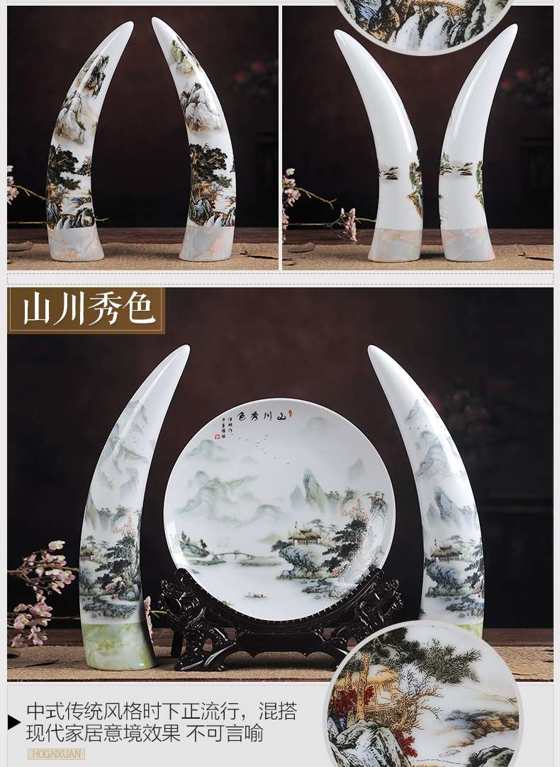 Three - piece vase of jingdezhen ceramics handicraft furnishing articles of Chinese style household living room TV cabinet porch decoration