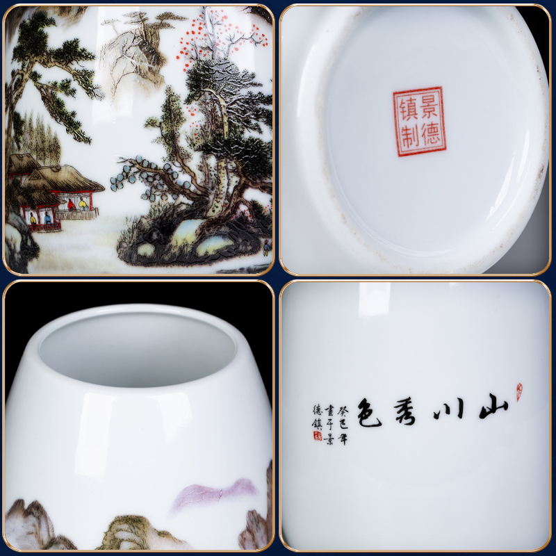 Jingdezhen ceramics small landscape f cylinder vases, flower arranging furnishing articles rich ancient frame the sitting room of Chinese style household ornaments