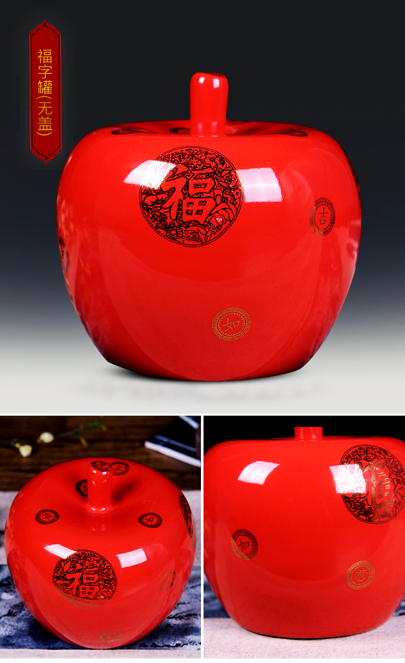 Jingdezhen ceramics vase furnishing articles China red apple with cover modern household adornment newly - I bridal chamber pot