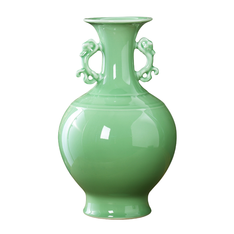 Jingdezhen ceramics green glaze ears vases, flower arranging new Chinese style household adornment of I sitting room porcelain furnishing articles