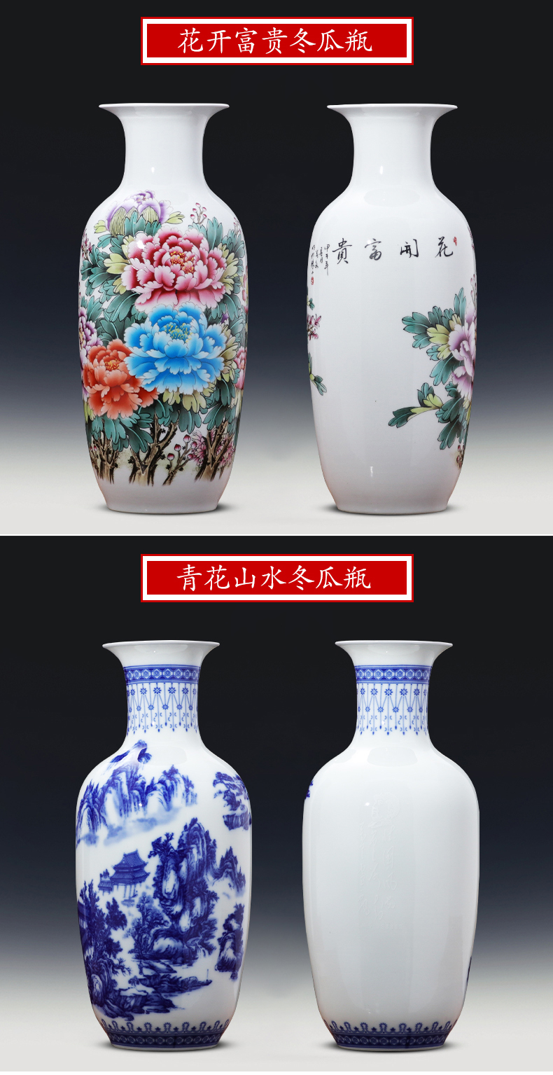 Blue and white porcelain of jingdezhen ceramics lucky bamboo vases, flower arrangement sitting room adornment of Chinese style household TV ark, furnishing articles