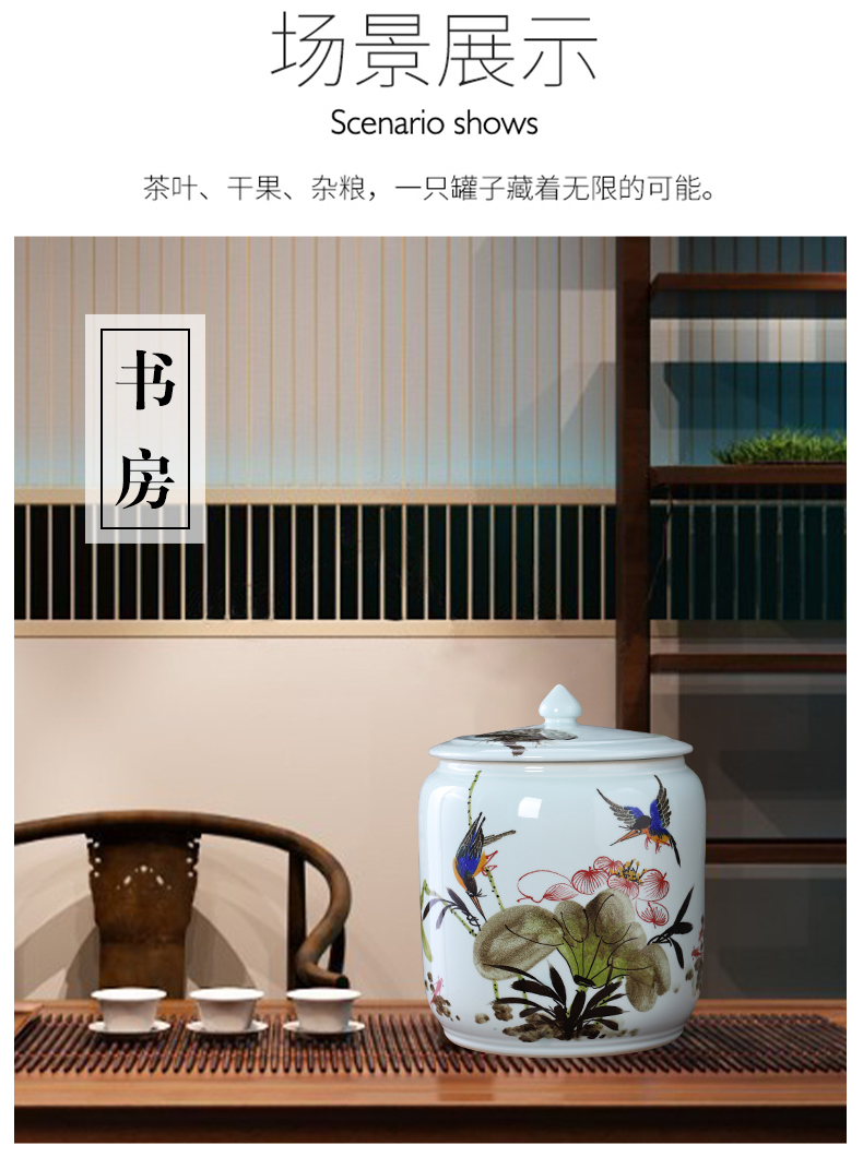 Jingdezhen ceramics hand - made tea pot and tea cake large storage tank sitting room of Chinese style household decorative furnishing articles