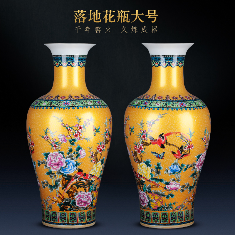 Jingdezhen ceramics of large vase large European colored enamel porcelain flower arrangement sitting room adornment is placed