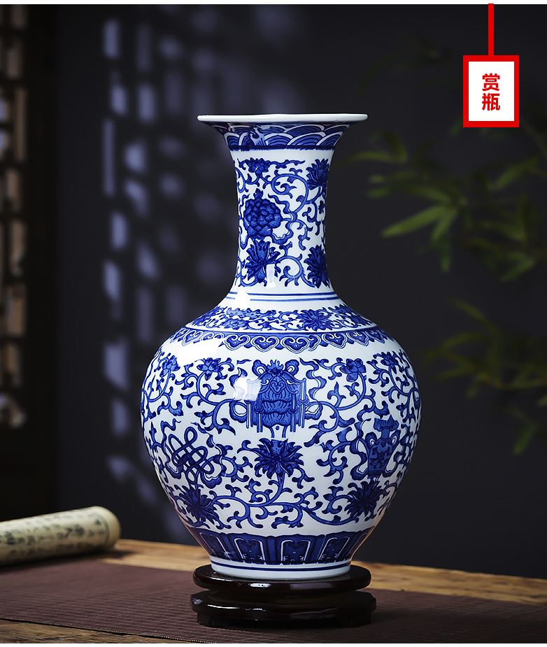 Jingdezhen ceramics antique blue and white porcelain vase flower arranging place of new Chinese style household living room TV cabinet decoration