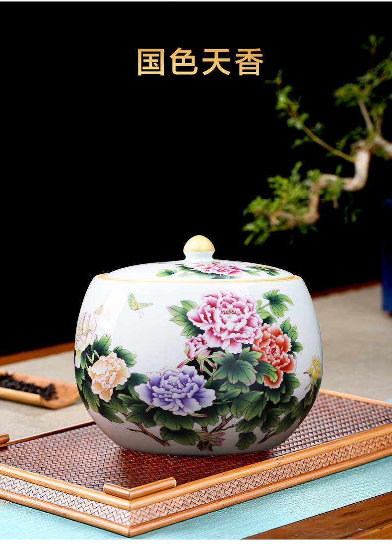 Jingdezhen ceramics hand - made pastel caddy fixings puer tea cake tin with large storage household act the role ofing is tasted furnishing articles