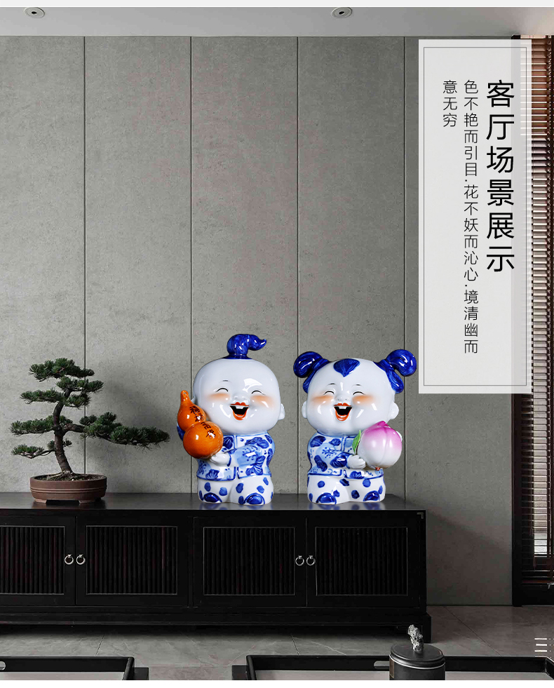 Blue and white porcelain of jingdezhen ceramics doll furnishing articles festival gifts creative decorations of Chinese style household decoration sitting room