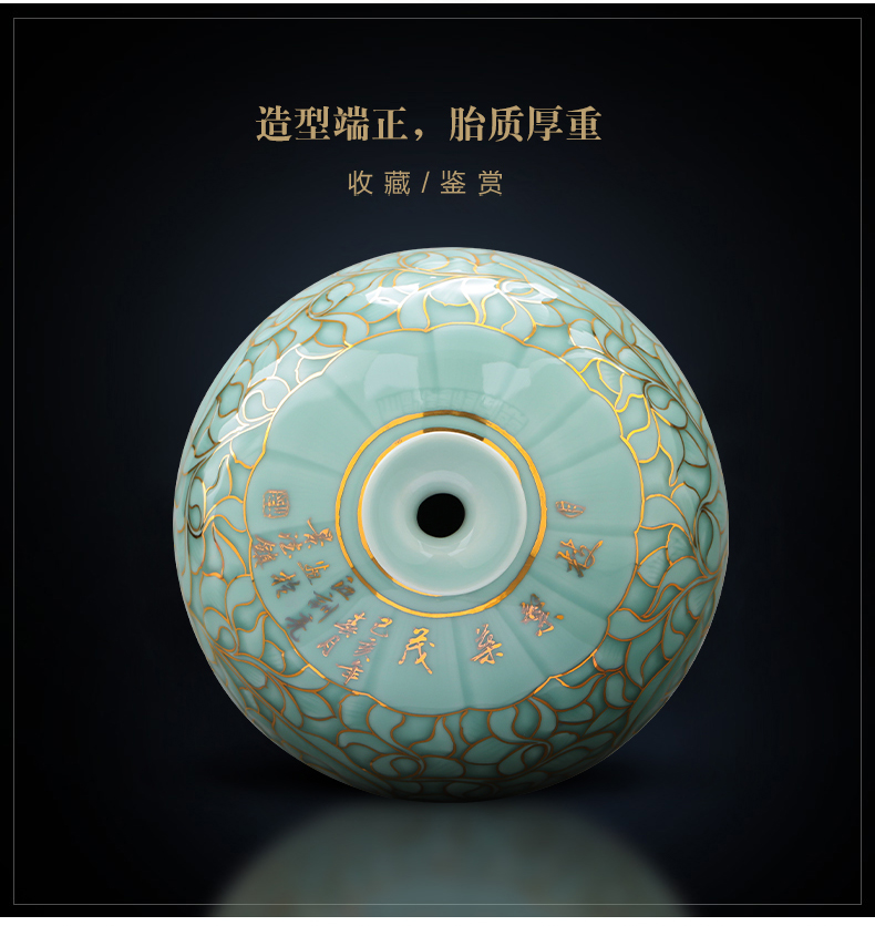 Jingdezhen chinaware bottle green glaze vase hand - made tracing painstakingly furnishing articles of Chinese style household living room TV cabinet decoration
