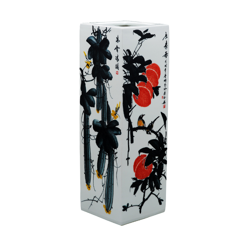 Jingdezhen ceramics hand - drawn square vase large sitting room flower arranging new Chinese style household adornment landing place