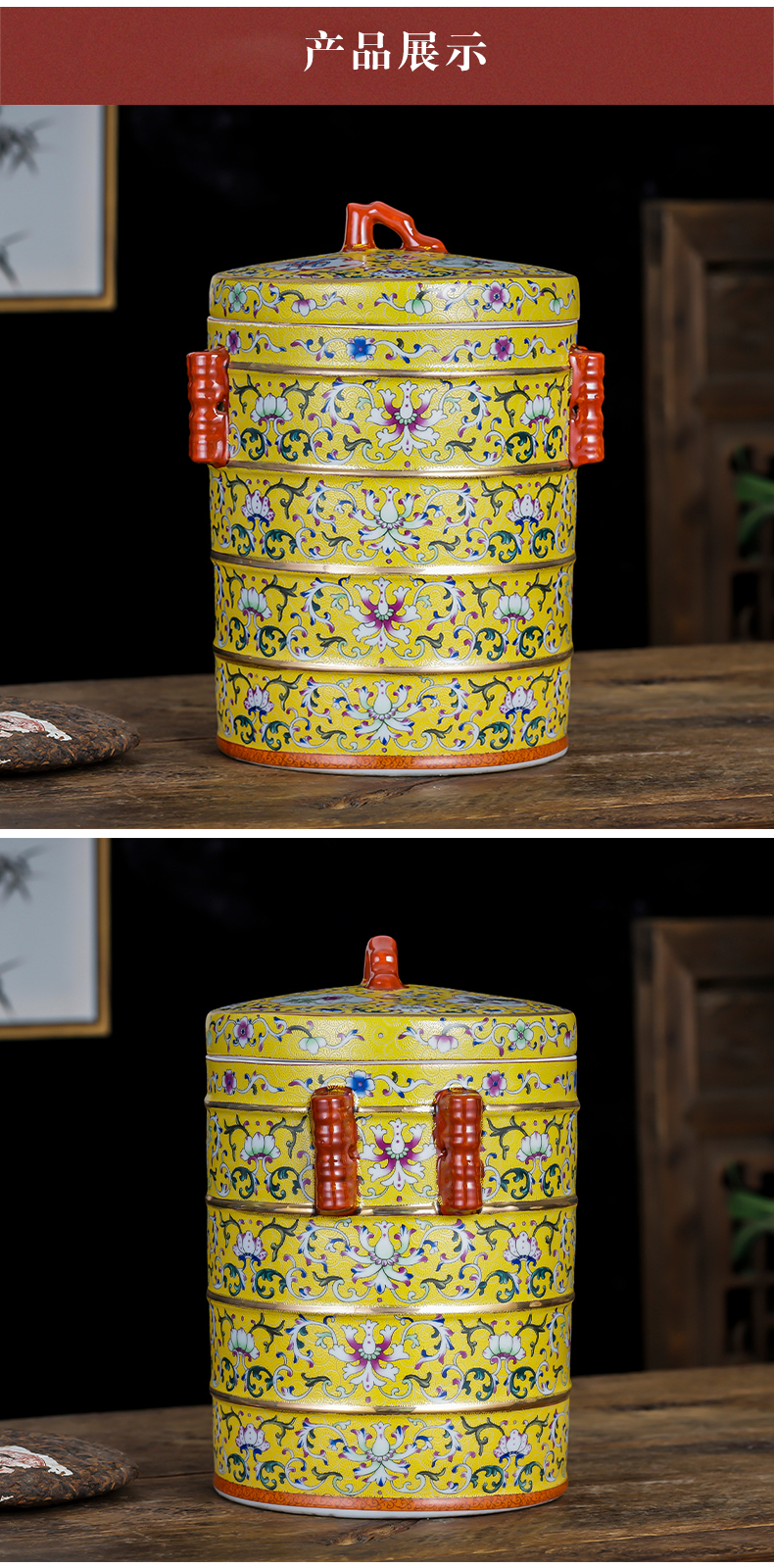 Jingdezhen ceramic tea pot enamel see colour 2 jins of restoring ancient ways with puer tea cake as cans with cover seal storage tank furnishing articles