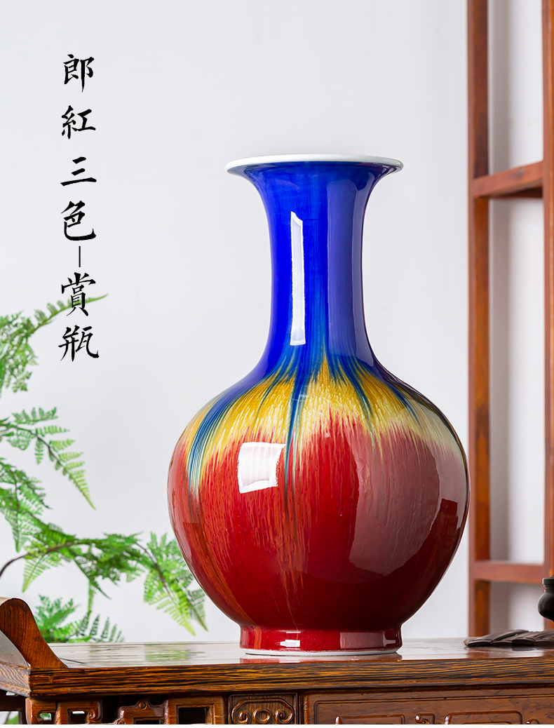 Jingdezhen ceramics ruby red trichromatic vases, sitting room porch flower arranging large new Chinese style household decorations furnishing articles