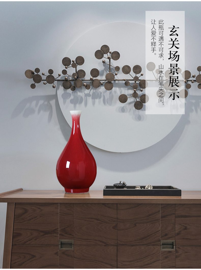 Jingdezhen ceramics ruby red vase large Chinese style restoring ancient ways to live in the sitting room TV ark adornment furnishing articles arranging flowers