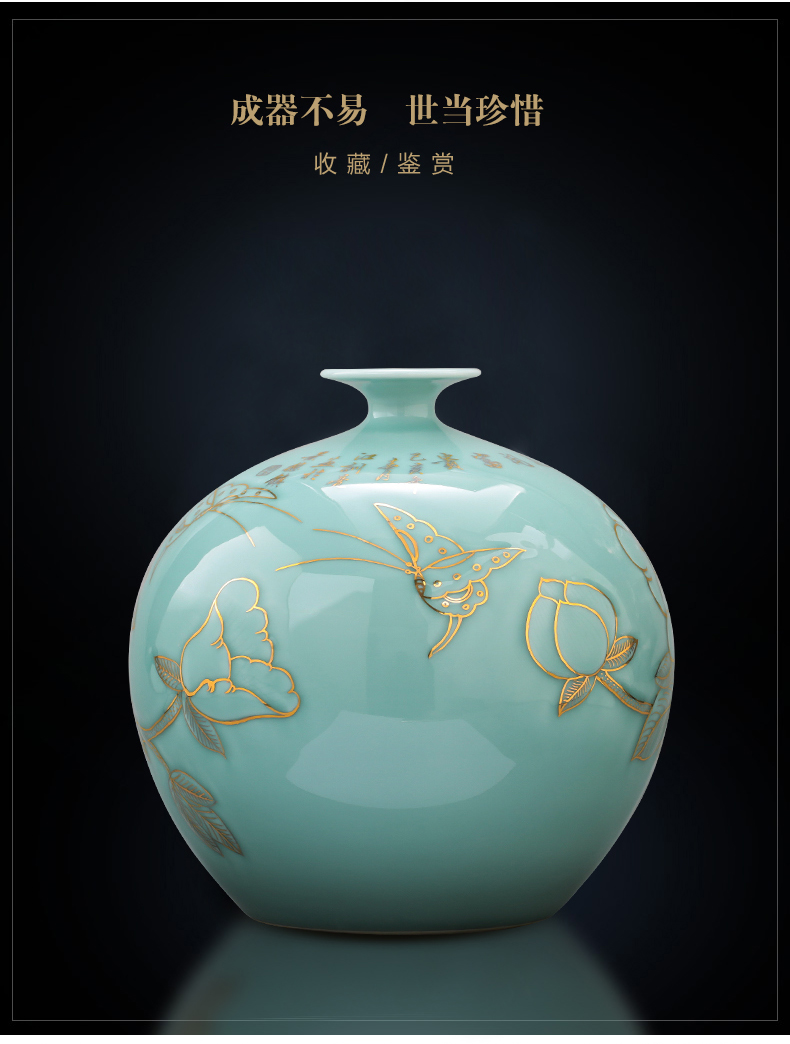 Jingdezhen ceramics hand - made the see colour blue glaze vase big pomegranate bottle of new Chinese style home sitting room adornment is placed