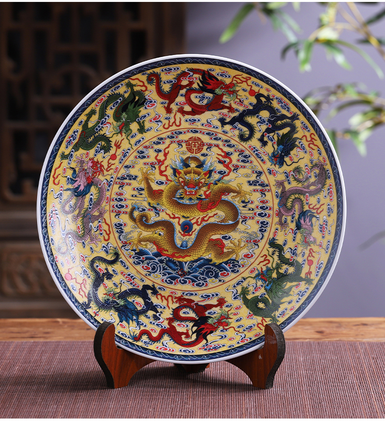 Jingdezhen porcelain ceramic figure, Kowloon feng shui hang dish large decorative plate of new Chinese style household adornment furnishing articles