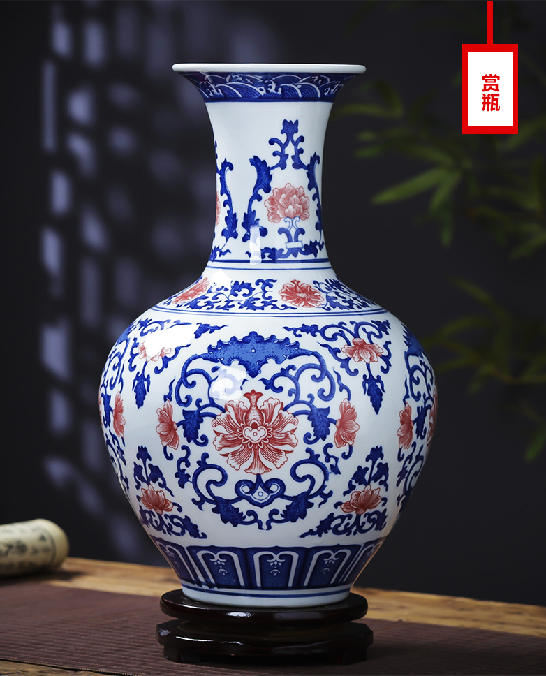 Jingdezhen ceramics new sitting room of Chinese style household furnishing articles antique blue and white porcelain vase rich ancient frame flower decorations