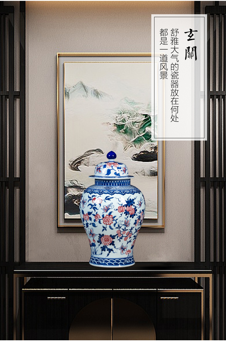 Jingdezhen ceramics hand - made the general pot of blue and white porcelain vase storage tank with cover furnishing articles sitting room of Chinese style arts and crafts