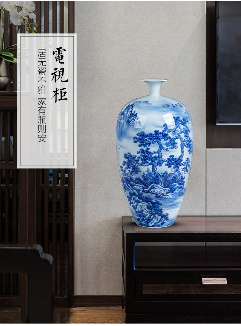 Jingdezhen ceramics hand - made large landscape of blue and white porcelain vase furnishing articles sitting room of Chinese style household adornment TV ark