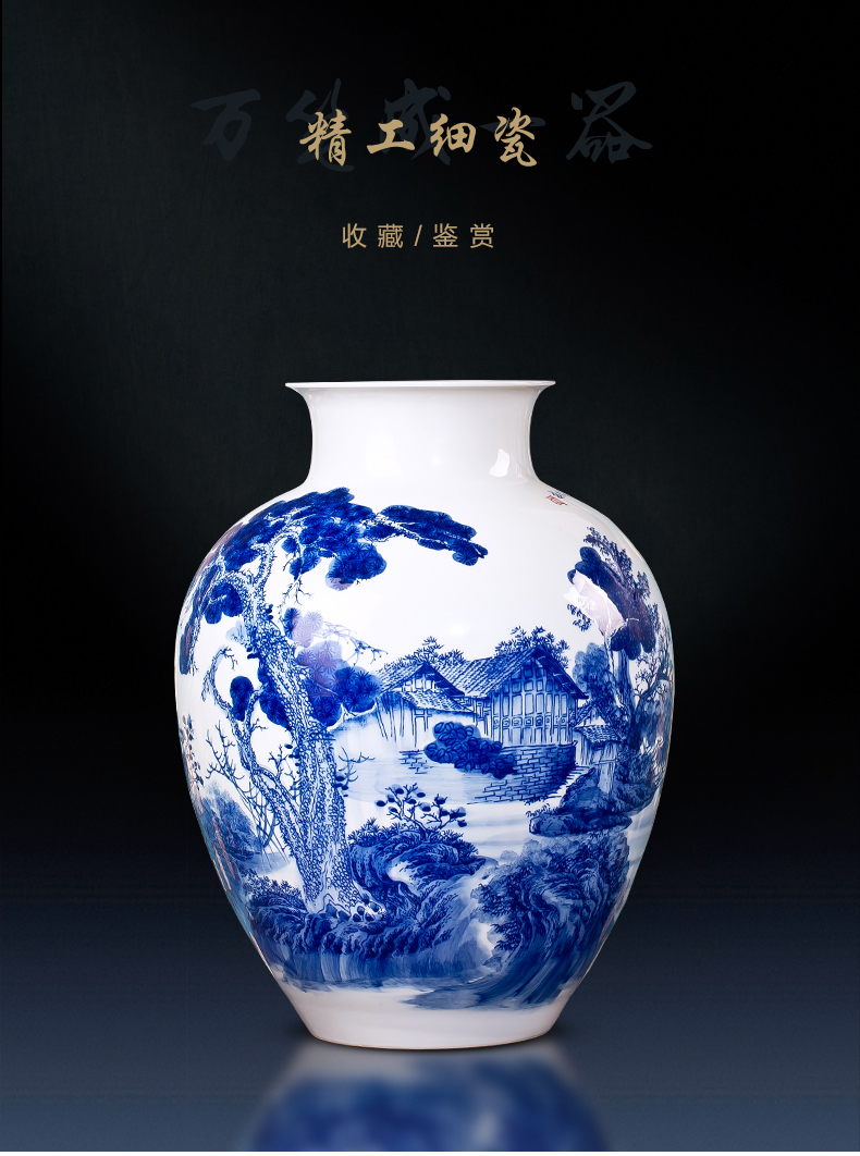 Jingdezhen ceramics hand - made landing large blue and white porcelain vase furnishing articles sitting room of Chinese style household decoration bottles