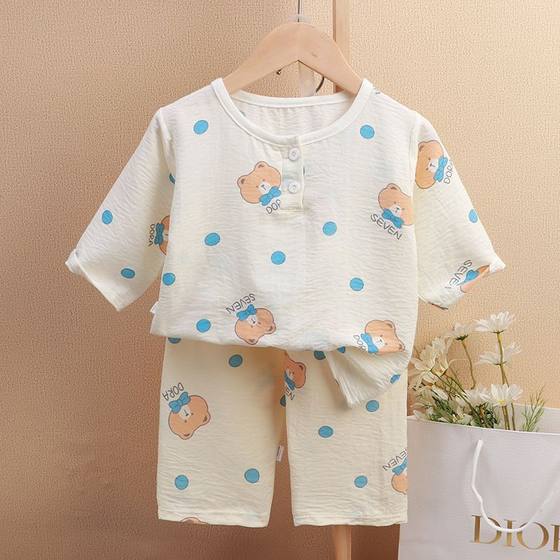 男童女童夏季新款家居服套装爆款儿童睡衣七分袖七分裤空调服