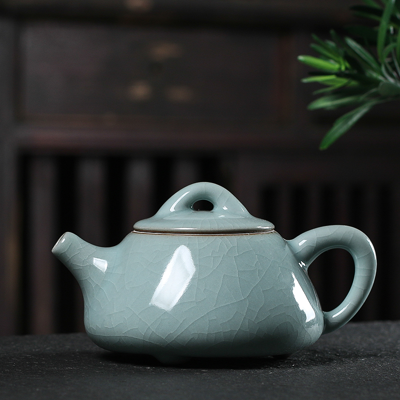 Jingyin celadon teapot single pot ceramic kung fu tea set home Ge kiln handmade ice cracked teapot large stone ladle pot