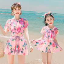 2019 new foreign style parent-child swimsuit mother and daughter a family of three adult girls one-piece skirt bathing hot spring swimsuit