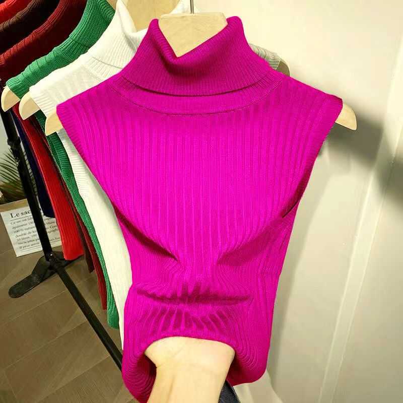 2024 New Style Lapel Knitwear European High-Neck Sleeveless Sweater for Women Summer Slim Fit Green Base Shirt