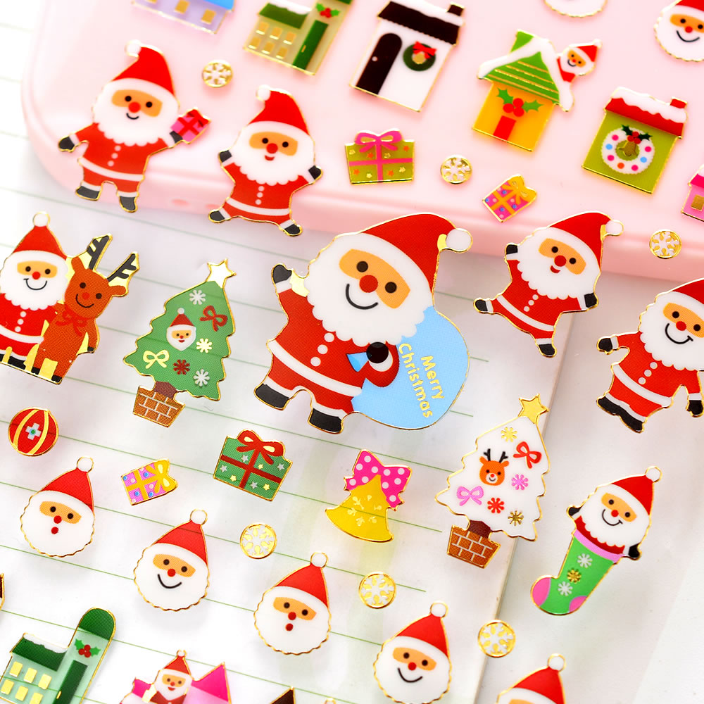 Christmas Day gift decorations hot gold leaf flat PVC appliquise children cute cartoon Christmas Eve DIY sticky stickers