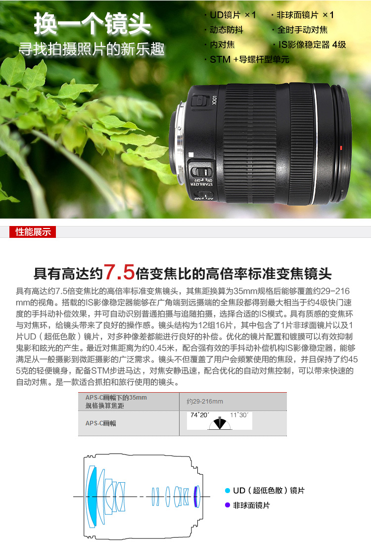 Ống kính chống rung zoom zoom trung bình Canon 18-135 IS STM