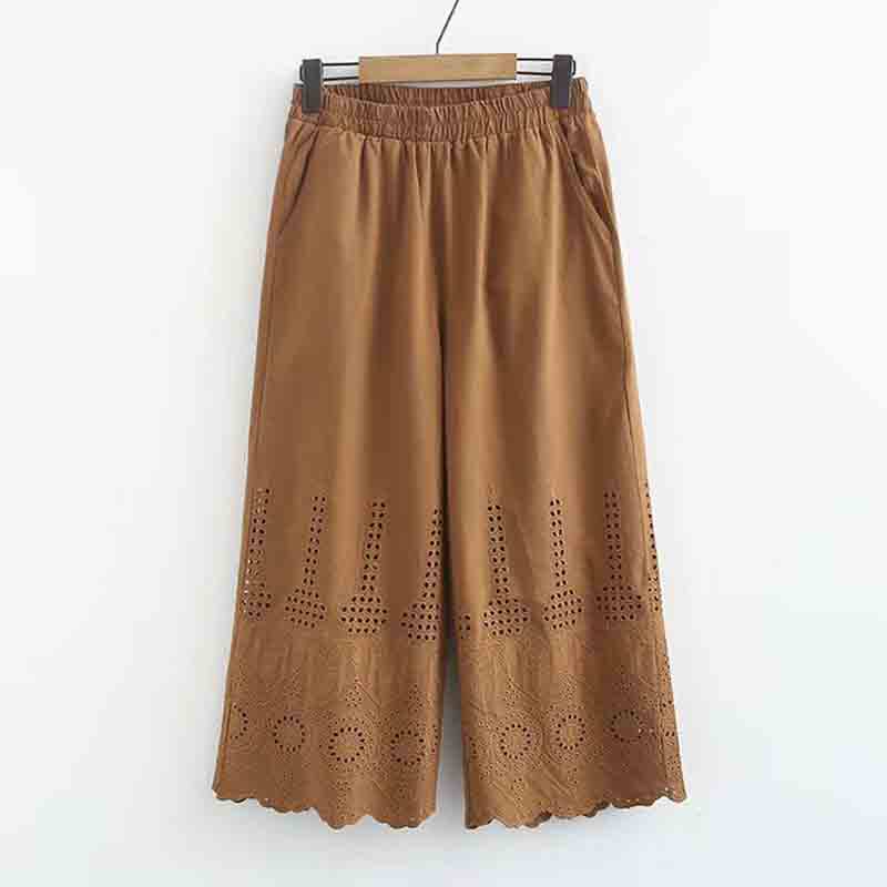 Middle Aged Mom Loaded Pants 2020 Spring Summer Dress Art Big Size Positioning Hollowed-out Broadlegged Pants High Waist Seven-Pants Women