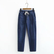 Middle-aged mom loaded with 40-year-old high waist washed jeans spring dress elastic expats slim fit pants mid-aged pants womens clothing