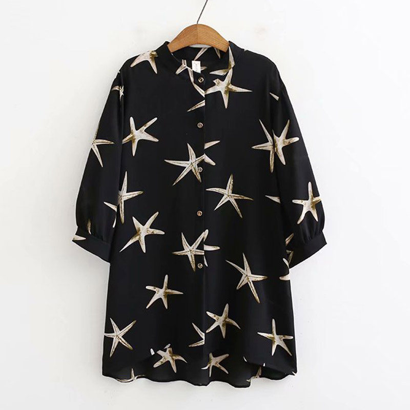 Middle Aged Mom Loaded Blouse Summer Plus Mast Size Print Loose 50% Sleevy Shirt in Old Age Sunscreen Shirt Woman