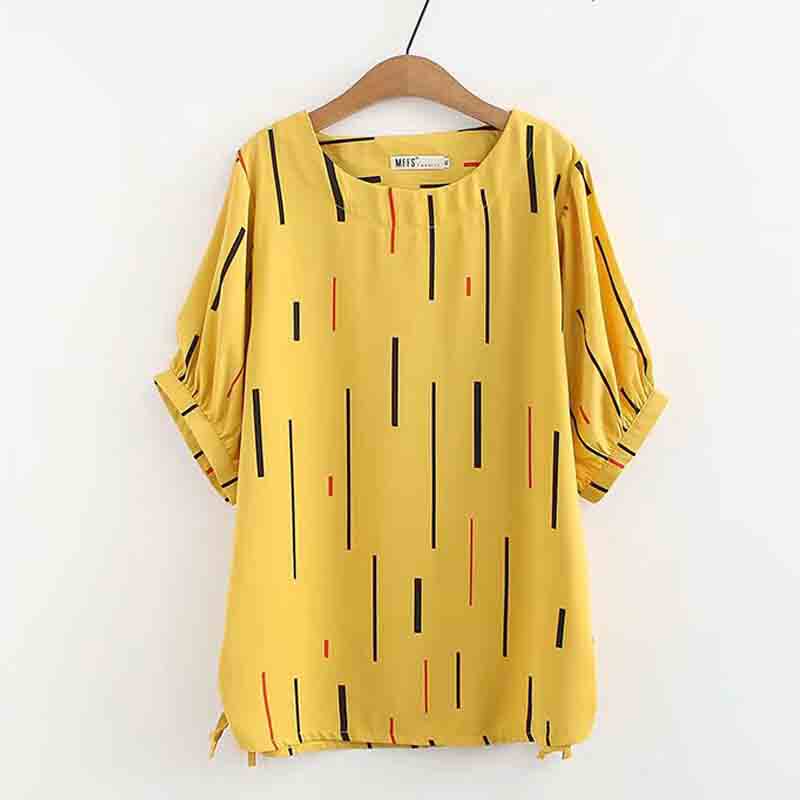 Middle Aged Mom Loaded Blouse Summer Short Sleeve Large Size Loose Color Bar Short Sleeve T-shirt Middle-aged Minus-Shirt Woman