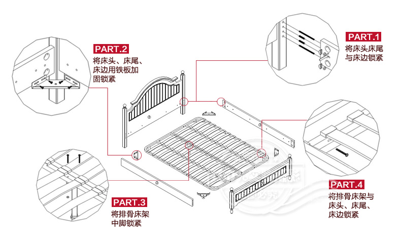 Shi Ya Xuân phong cách Hàn Quốc nội thất phòng ngủ đặt giường gỗ rắn + bàn cạnh giường ngủ + nệm kết hợp HG06