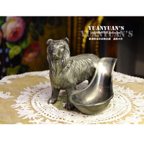 Made in the United States Western vintage RONSON Shetland dog-shaped all-tin countertop pipe rack