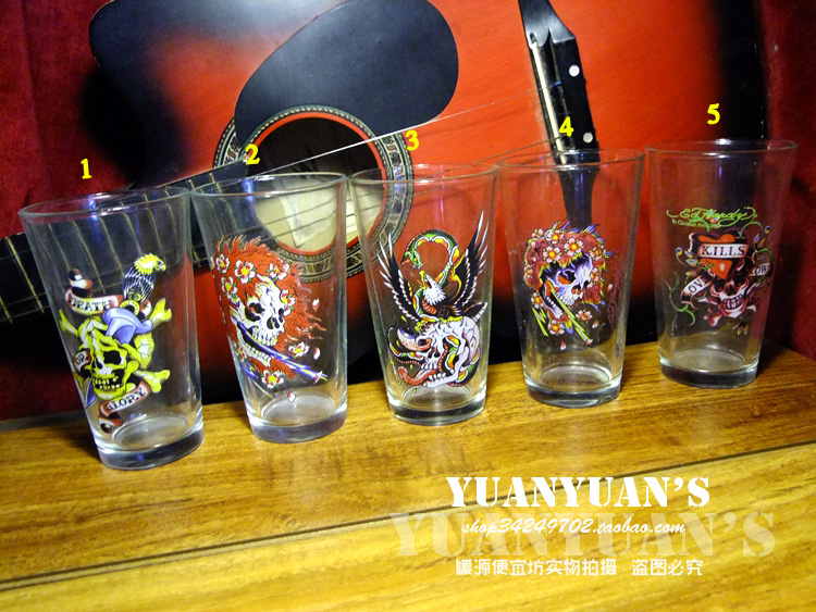 American Tidal ED* hardy reggae Wind Skull Skull Chrome pattern printed lead-free glass goblet water glass