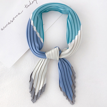 The real thing is more beautiful ~ pleated small square towel spring summer and autumn new pleated small silk scarves Joker small scarf women