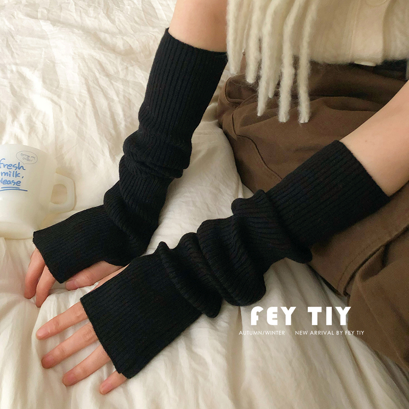 Korean Dongdaemun Warm Knitted Wool Half-Sleeve Gloves for Women, Autumn and Winter Fingerless Touchscreen-Compatible Cold-Proof Arm Warmers for Women