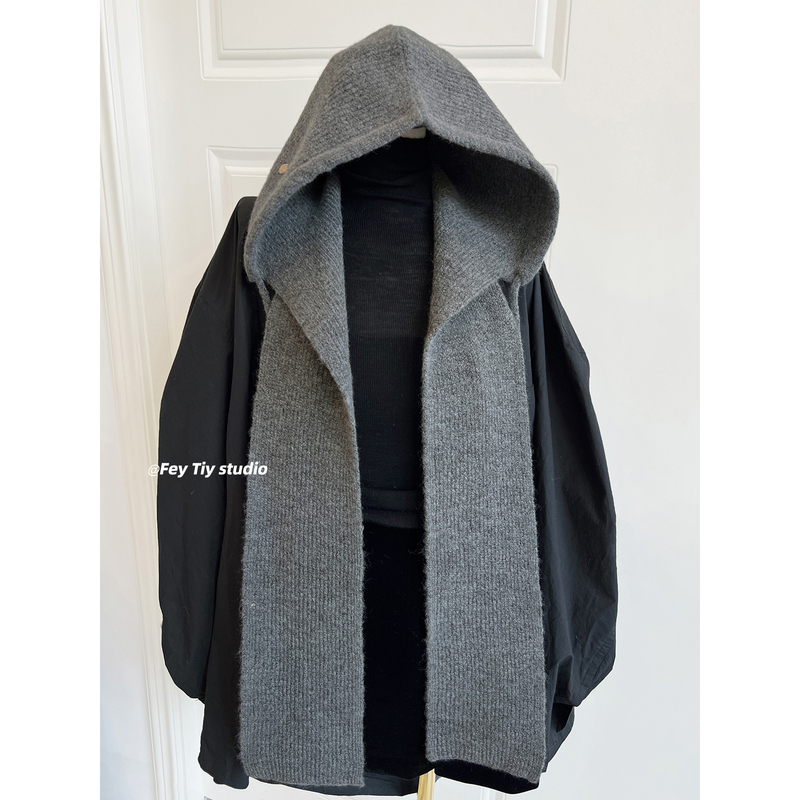 Feytiy Daily Stylish Layering Hooded Scarf Integrated Shawl Knitted Autumn and Winter Warm Hooded Head Wrap Neck Warmer