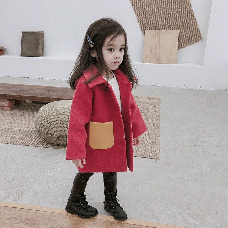 Girls wool coat 2020 autumn and winter new Foreign school virgin baby Korean version of the long version of the thickened coat