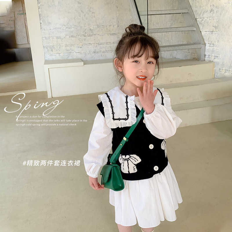 Egg roll mm girls dress 2022 new children's spring vest skirt two-piece baby spring and autumn suit